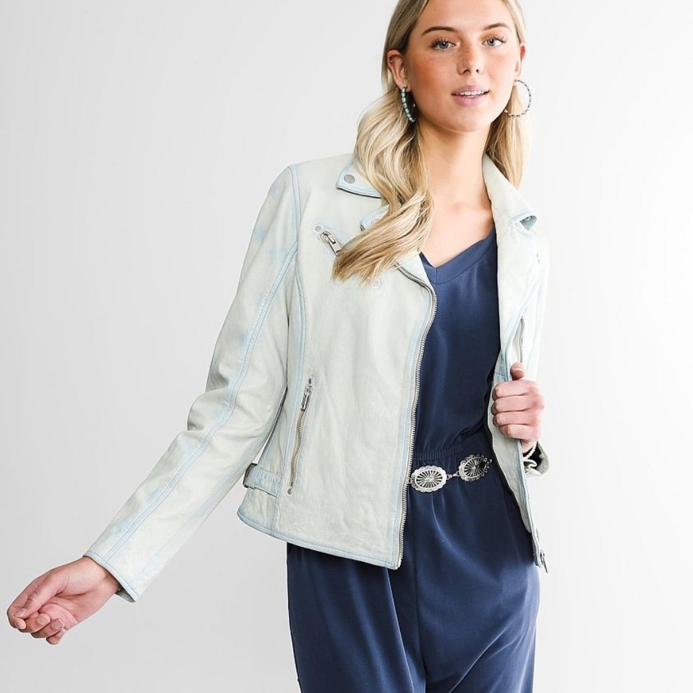 Mauritius Sofia Star Leather Jacket Off White Denim Size 6